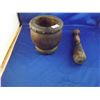 Image 1 : VINTAGE WOOD & STUDDED APOTHECARY MORTAR & PESTLE