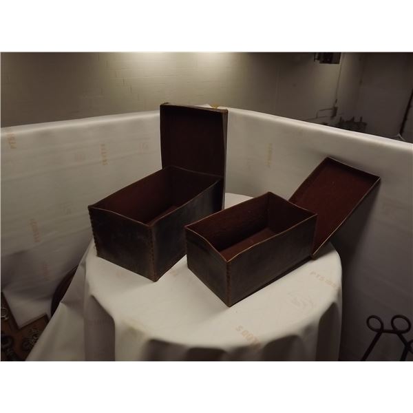 LOT OF 2 VINTAGE LEATHER STORAGE BOXES