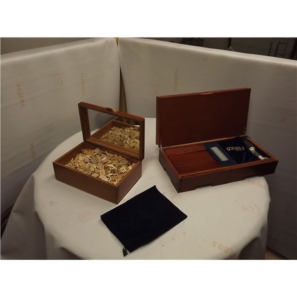 COLLECTIBLE WOODEN SCRABBLE GAME W/ LARGE BOX OF SCRABBLE TILES