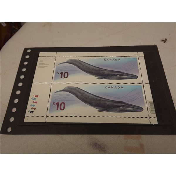 CANADIAN BLUE WHALE 10$ STAMPS SHEET OF 2