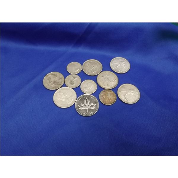 LOT OF 7 CANADIAN 25 CENT SILVER AND 4 10 CENT SILVER