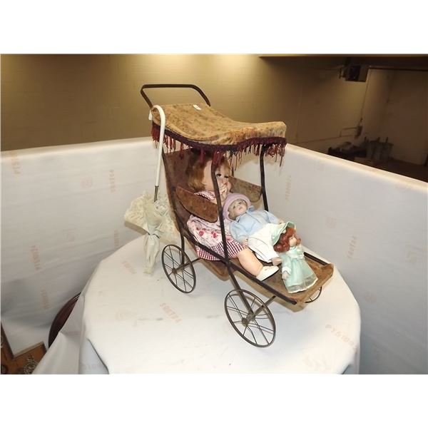 ANTIQUE DOLL BUGGY 20 1/2 " TALL 9 1/2 WIDE  18" LONG