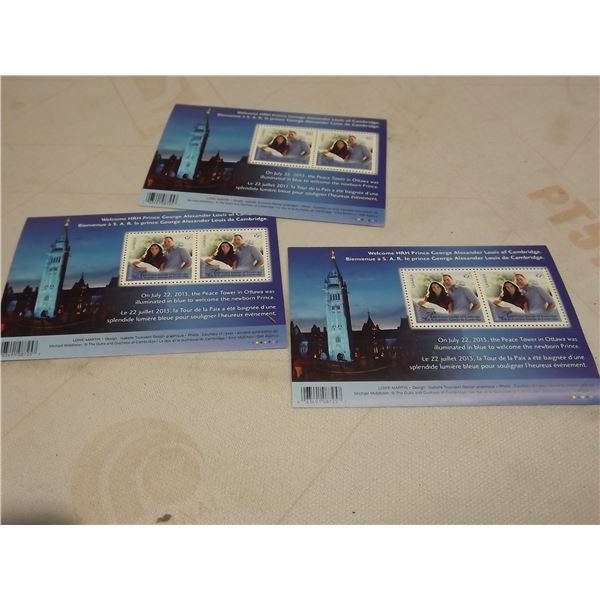WELCOME HRH PRINCE GEORGE ALEXANDER LOUIS OF CAMBRIDGE 3 SOUVENIR SETS OF 2 STAMPS