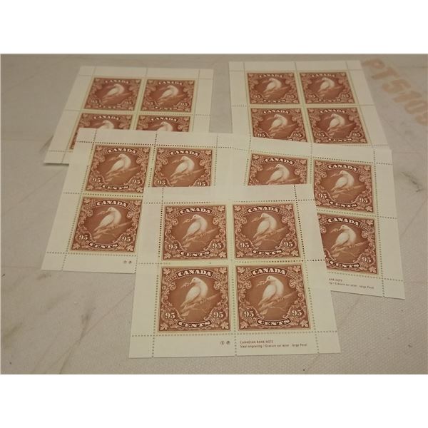 5 SHEETS OF PLATE BLOCK DOVE STAMPS