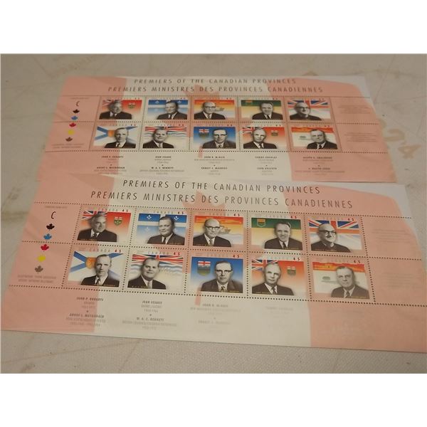 PREMIERS OF THE CANADIAN PROVINCES STAMP SHEETS X 2