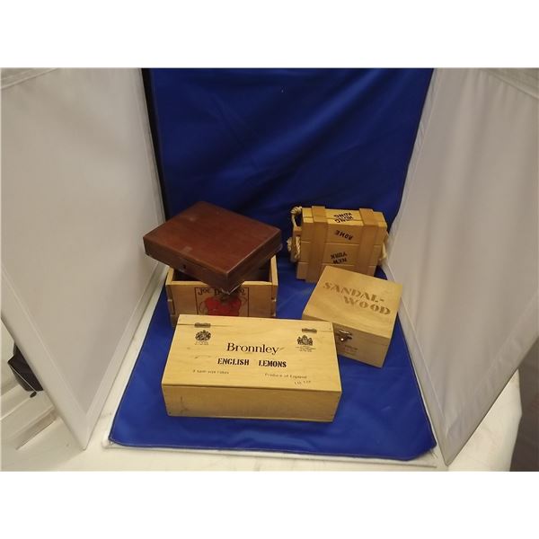 5 VINTAGE WOODEN BOXES
