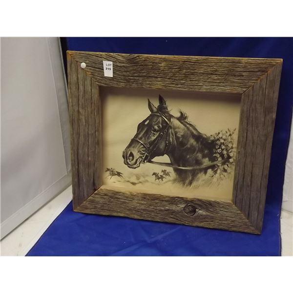 1 HORSE PICTURE IN RUSTIC BARNWOOD  FRAME
