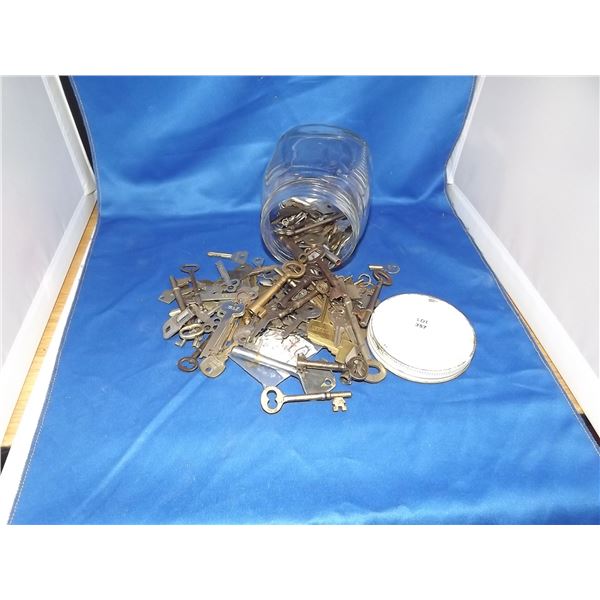 1 JAR LARGE LOT VINTAGE KEYS