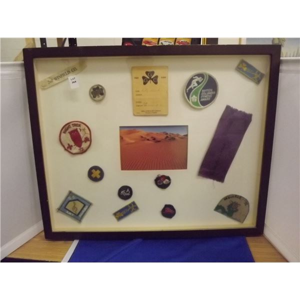 1 SHADOW BOX OF GIRL GUIDE BADGES AND AWARDS