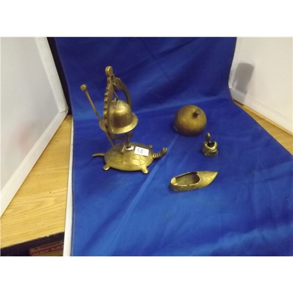 2 BRASS SERVICE BELLS AND BRASS PERSONAL ASHTRAYS