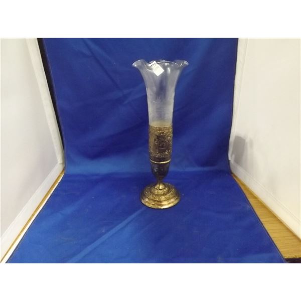 SIVLER PLATEDVASE WITH  ETCHED GLASS