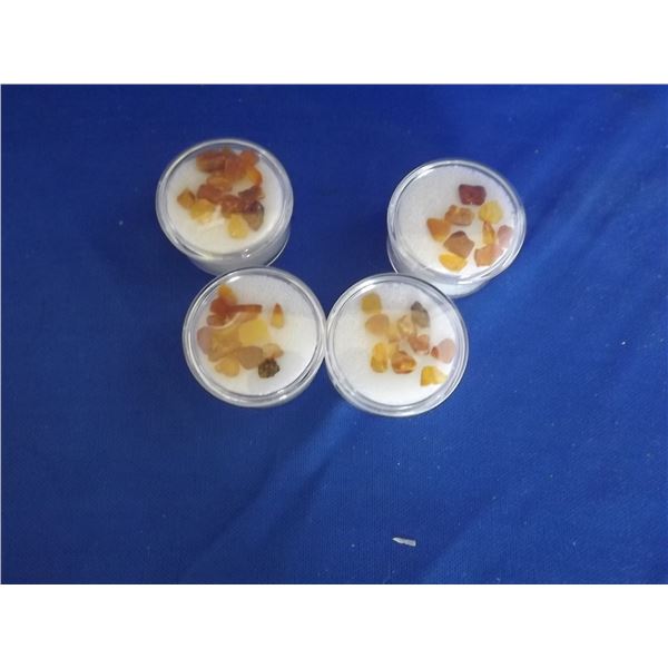 LOT OF 4 GEMSTONE CONTAINERS, BALTIC AMBER STONES