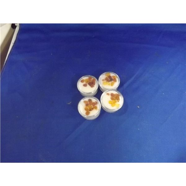 LOT OF 4 GEMSTONE CONTAINERS, BALTIC AMBER STONES