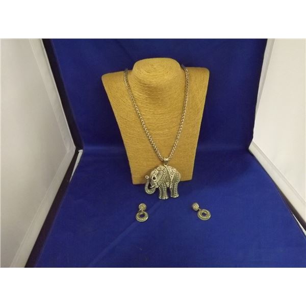 ELEPHANT PENDANT ON CHAIN WITH MATCHING EARINGS