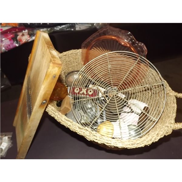 BASKET  OF VINTAGE KITCHEN ITAMS