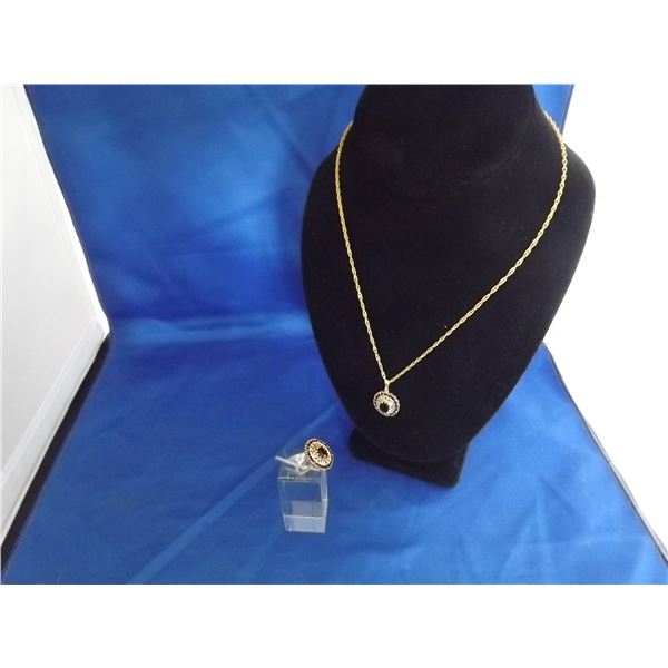 3PC SET 10K YELLOW GOLD GARNET, RING PENDANT AND CHAIN ARV2 $2200