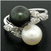 Image 2 : Solid Platinum Tahitian Black White Pearl Marquise Diamond Bypass Cocktail Ring