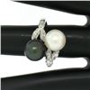 Image 4 : Solid Platinum Tahitian Black White Pearl Marquise Diamond Bypass Cocktail Ring
