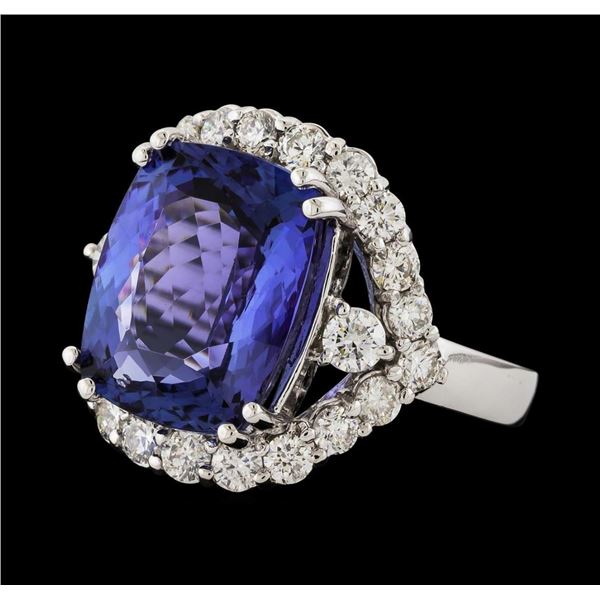 9.88 ctw Tanzanite and Diamond Ring - 14KT White Gold