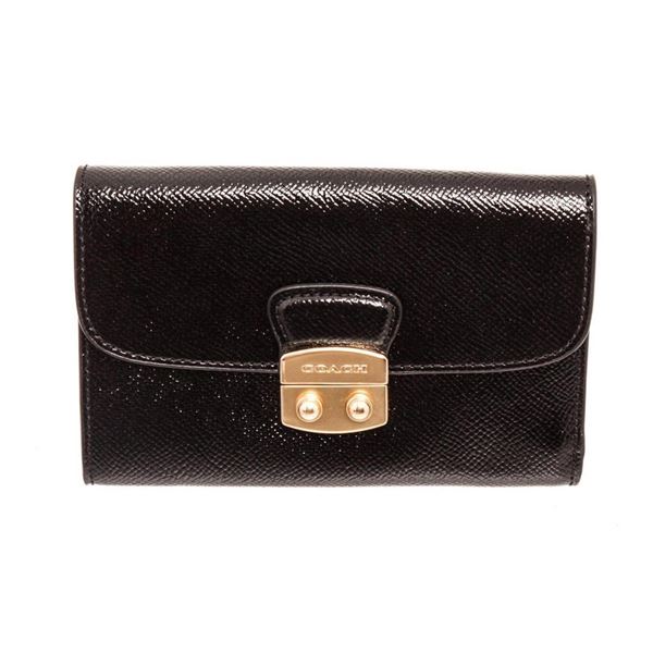 Coach Black Avary Leather Flap Wallet