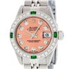 Image 1 : Rolex Ladies Stainless Steel Quickset Salmon Diamond & Emerald Oyster Perpetual