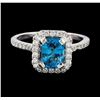 Image 2 : 1.96 ctw Blue Zircon and Diamond Ring -  Platinum