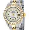 Image 1 : Rolex Ladies 2 Tone Quickset 18K MOP Emerald String Diamond Datejust Wristwatch