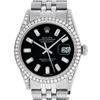 Image 1 : Rolex Mens Stainless Black Baguette Diamond Lugs Oyster Perpetual Datejust Wrist