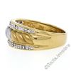 Image 3 : 14kt Yellow and White Gold Dual Row Diamond and Matte Ribbed Dome Band Ring