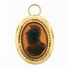 Image 1 : Vintage 14k Gold Carved Brown Agate Trojan Twisted Wire Frame Pin Brooch Pendant