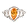Image 2 : 1.97 ctw Pear Mixed Spessartite Garnet And Round Brilliant Cut Diamond Ring - 14