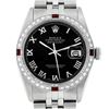 Image 1 : Rolex Mens Stainless Steel Black Roman Diamond & Ruby Datejust Wristwatch 36MM