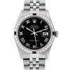 Image 2 : Rolex Mens Stainless Steel Black Roman Diamond & Ruby Datejust Wristwatch 36MM