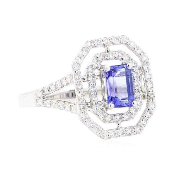 2.24 ctw Emerald Cut Step Tanzanite And Round Brilliant Cut Diamond Ring - 14KT