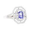 Image 1 : 2.24 ctw Emerald Cut Step Tanzanite And Round Brilliant Cut Diamond Ring - 14KT