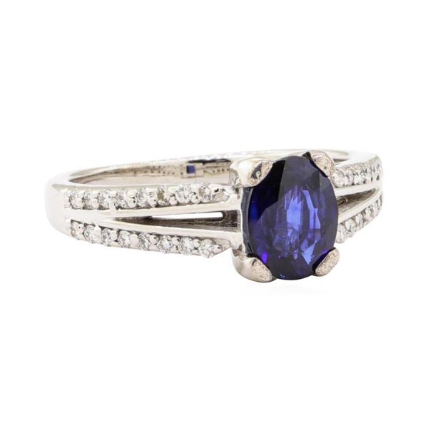 1.61 ctw Blue Sapphire And Diamond Ring - 14KT White Gold