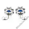 Image 5 : Sterling Silver Blue Crystal & CZ Halo Stud Earrings w/ 14kt White Gold Posts