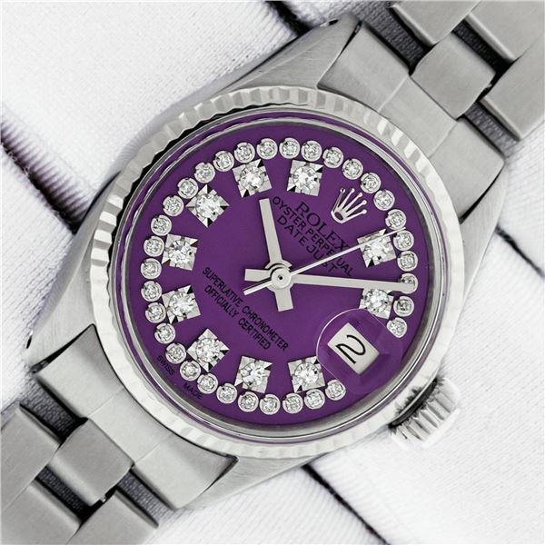 Rolex Ladies Datejust 26 Purple String VS Diamond Oyster Band Polished Serviced