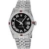 Image 1 : Rolex Mens Stainless Steel Black Roman Diamond & Ruby Datejust Wristwatch With R