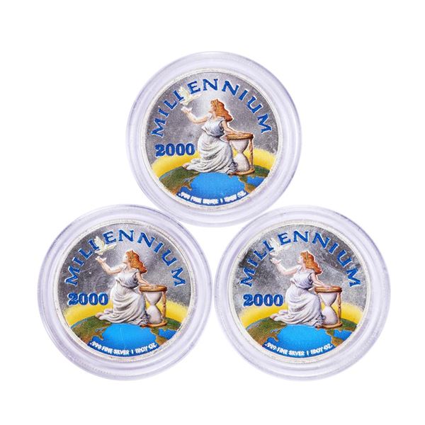 Lot of (3) 2000 $20 Republic of Liberia .999 Fine Silver Colorized Coins