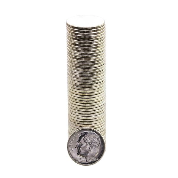 Roll of (50) Brilliant Uncirculated 1962-D Roosevelt Dime Coins