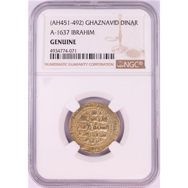 AH451-492 Ghaznavid Dinar A-1637 Ibrahim Gold Coin NGC Genuine
