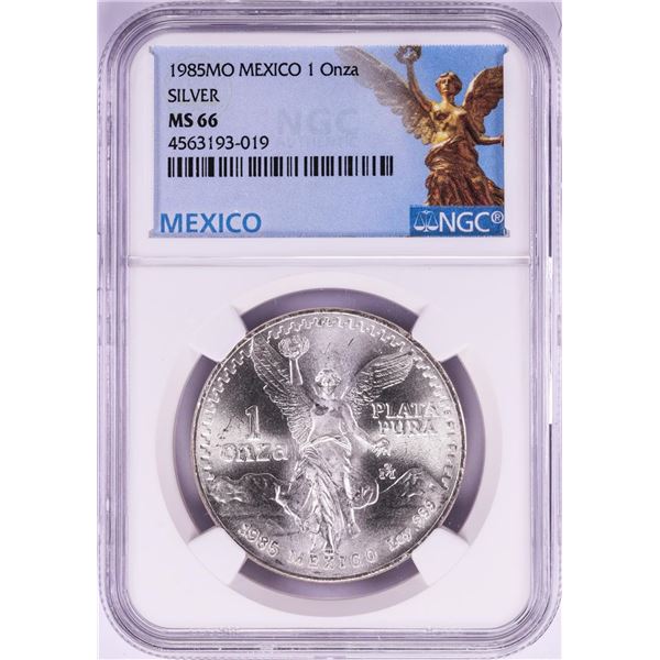 1985Mo Mexico 1 Onza Libertad Silver Coin NGC MS66