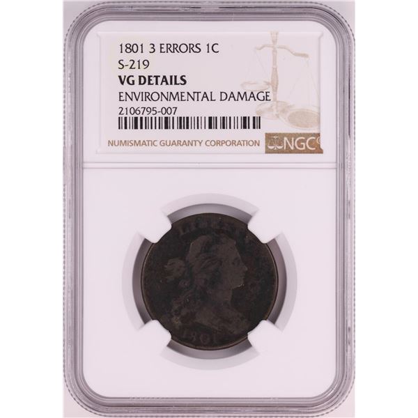 1801 3 Errors S-219 Draped Bust Large Cent Coin NGC VG Details