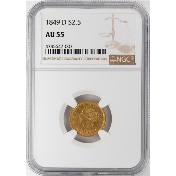 1849-D $2 1/2 Liberty Head Quarter Eagle Gold Coin NGC AU55