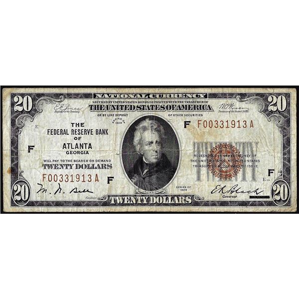 1929 $20 Federal Reserve Bank Note Atlanta