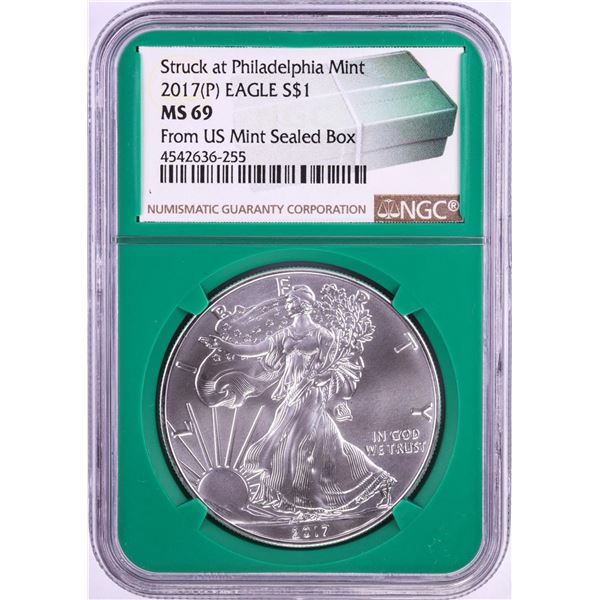 2017(P) $1 American Silver Eagle Coin NGC MS69 from Philadelphia Mint Sealed Box