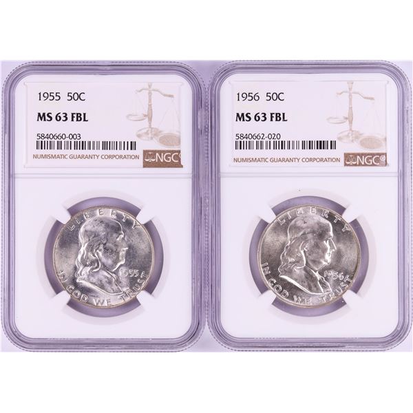 Lot of 1955-1956 Franklin Half Dollar Coins NGC MS63FBL