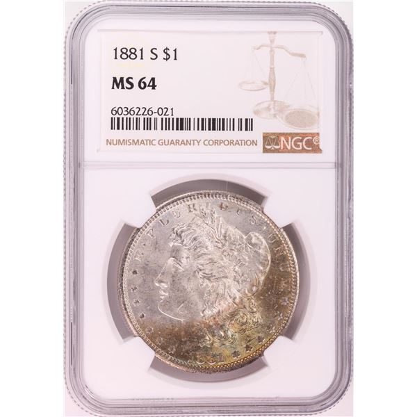1881-S $1 Morgan Silver Dollar Coin NGC MS64 Great Toning