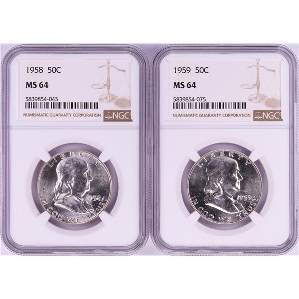 Lot of 1958-1959 Half Dollar Coins NGC MS64